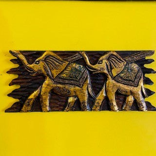 Quadro legno elefanti rilievo - legno,